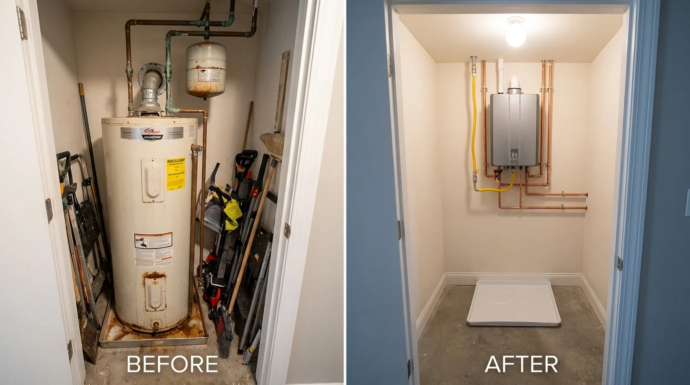 Tank water heater versus wall-mounted tankless unit comparison for Pemberton, NJ homeowners
