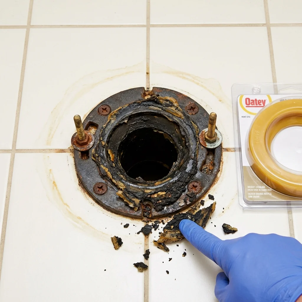 Failed wax ring showing water seepage at the base of a toilet in a Pemberton, NJ home